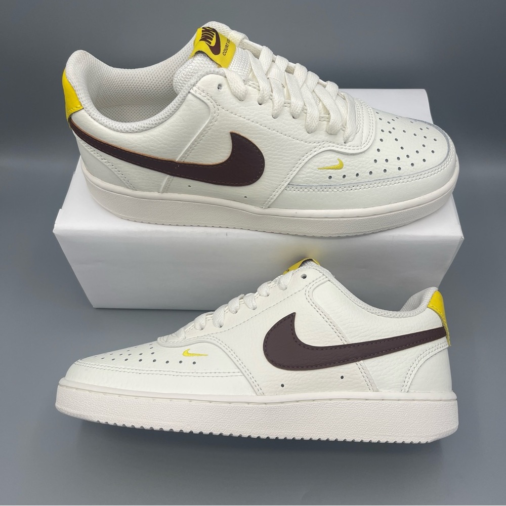 Chic and Comfortable: Nike Women's Court Vision Low - Sail/Yellow/Brown Size 8 - Picture 13 of 14